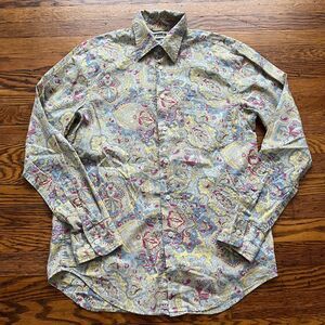 Vtg Express Psychedelic Paisley Button Up Shirt Men's Sm Loud Boho Hippie Phys